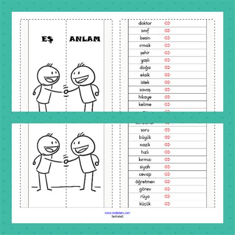 2 Sınıf Türkçe Eş Anlamlı Kelimeler Eğlenceli Defter Etkinliği Meb