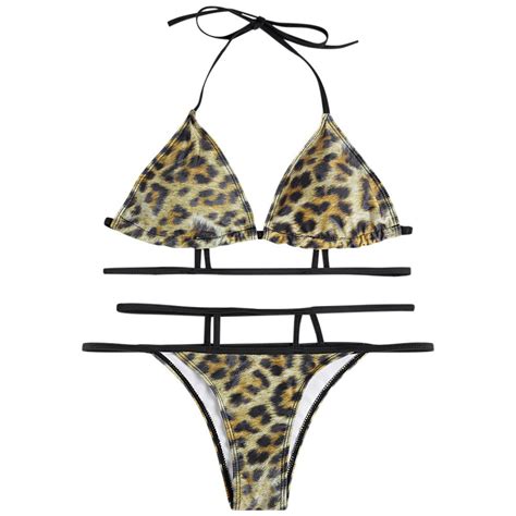 2019 Leopard Print Micro Bikini Sling Strap Neckline Bikini Padded