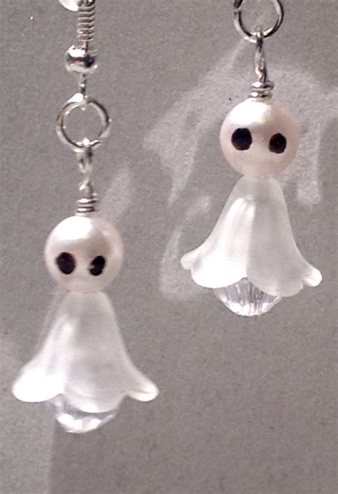 Cute Handmade Ghost Earrings White Pearl Ghosts Halloween Earrings