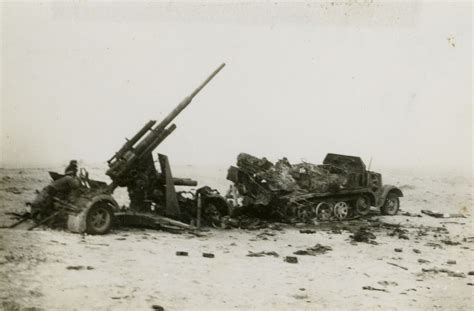 Wrecked German 88 Flak Gun With Sdkfz 10 Half Track And Carriage In