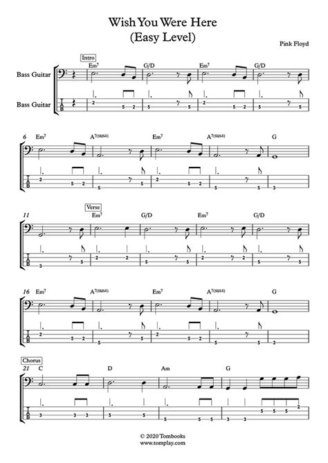 C how i wish, how i wish you were d here. Bass Sheet Music Wish You Were Here (Easy Level) (Pink Floyd)