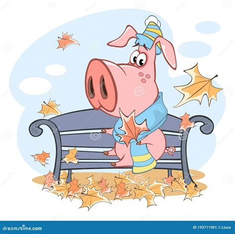Vector Illustration Of A Cute Cartoon Character Pig And Autumn Stock