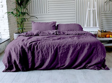 Linen Flat Sheet In Dark Purple Top Bed Sheets Organic Flax Etsy