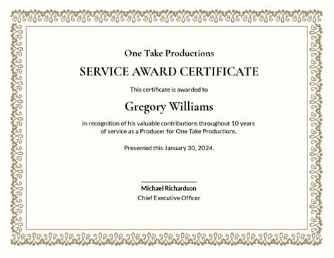 Free Printable Long Service Award Certificate Template

