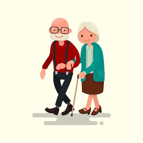 Premium Vector Elderly Couple Walking Illustration
