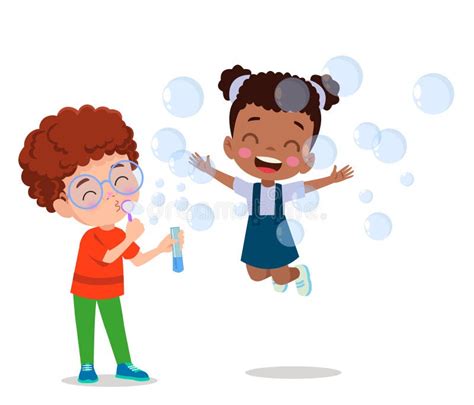 Cute Children Playing With Bubbles Stock Vector Illustration Of