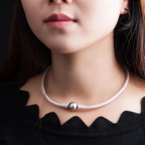 Gray Real Tahitian Cultured Pearl Silicone Rubber Choker Necklace 162