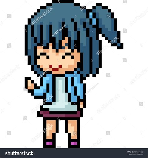 Vector Pixel Art Anime Girl Isolated Stok Vektör Telifsiz 1326331190