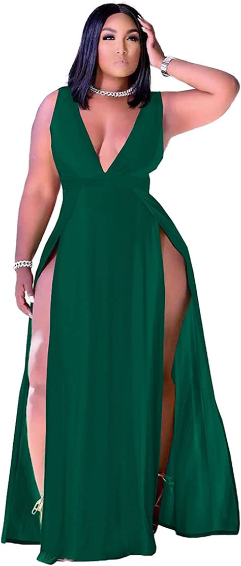ekaliy women s plus size sleeveless deep v neck front split long maxi wrap dress ebay