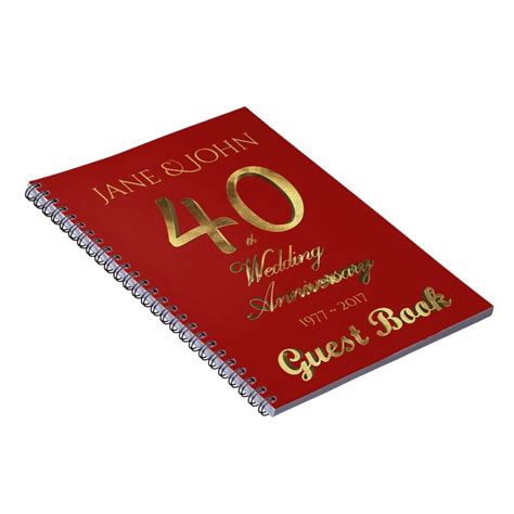40th Wedding Anniversary Guest Book Gold Ruby Zazzle 40th Wedding