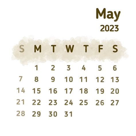 Calendar May 2023 Watercolor May Calendar Mei Png Transparent