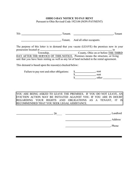 Assessment tax, rental payment & compound payment. Ohio 3-Day Notice to Quit Form | Non-Payment - eForms