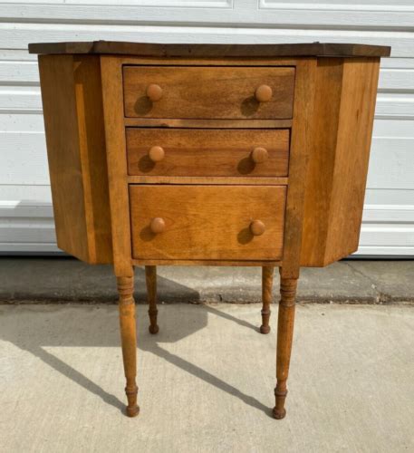 Antique Martha Washington Wood Sewing Cabinet With Drawers And Flip Top