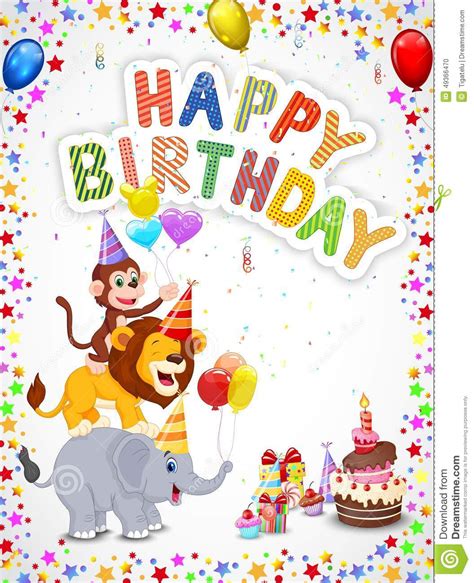 Birthday Background With Happy Animals Cartoon Stock