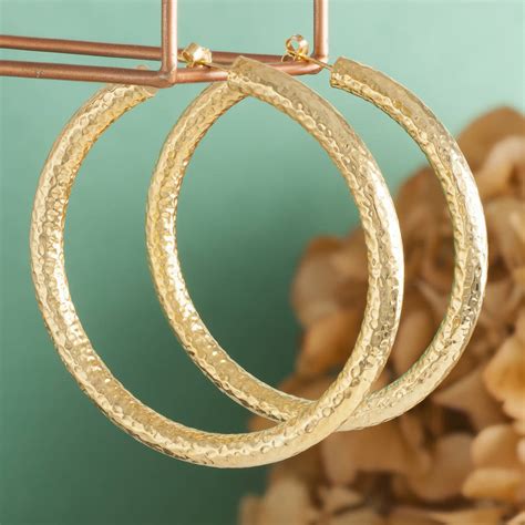 Thick Hammered Hoop Earrings In Gold Plate And Silver By Loel And Co