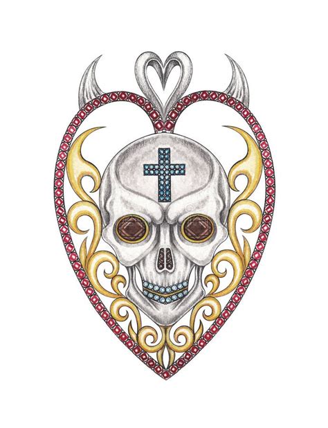 Jewelry Design Heart Mix Skull Pendant Stock Illustration