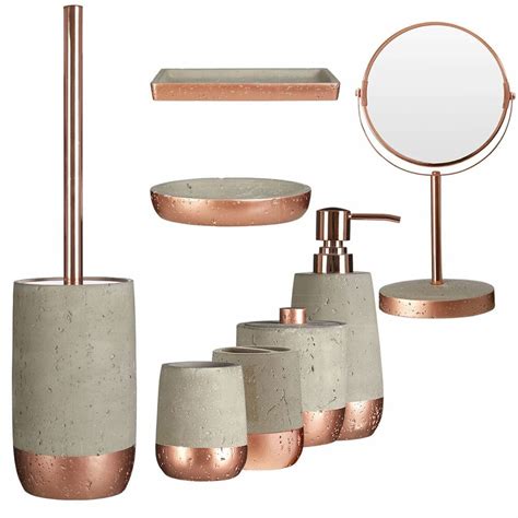 We love the plastic bathroom vanity countertop accessory set from mdesign, which comes with a soap pump, a tumbler, a toothpaste and toothbrush holder, and a lidded storage canister. Neptune Bathroom Accessory Set (8pc) | Warm Copper Finish ...