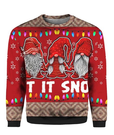 Ury Gnome Christmas Ugly Sweatshirt Let It Snow Three Gnomes Lights
