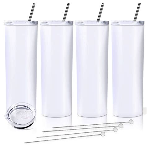 buy zonegrace 4 pack white skinny tumbler with straw double wall stainless steel slim insulated