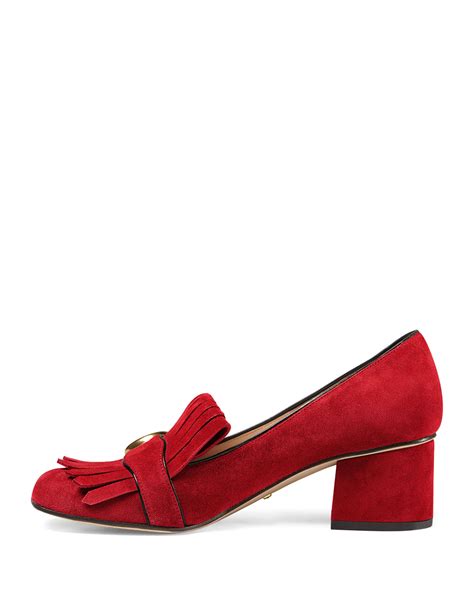 Gucci Marmont Fringe Suede 55mm Loafer Pump Red