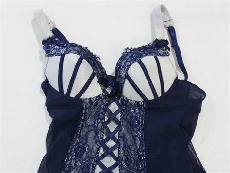 buy lovehoney women s boudoir push up basque and g string set cm5 blue medium nwt online at