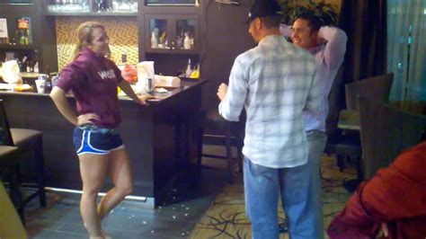 I never get my hands dirty raising money the hard way. Amature MMA Girl Kicks guy in chest at the bar - YouTube