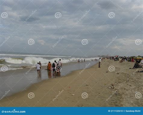 People Standing On The Shore Of Marina Beach Editorial Image Image Of