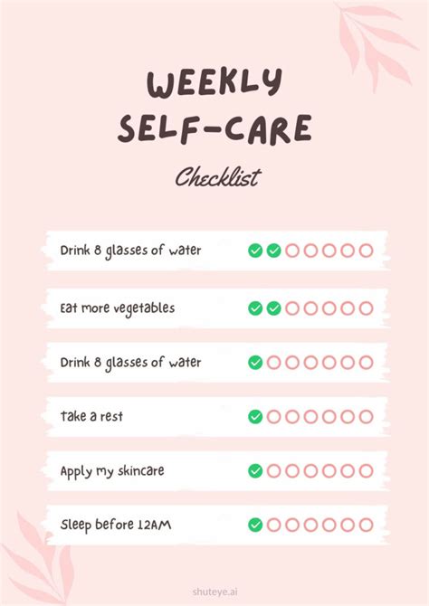 15 Printable Self Care Checklist To Take Care Of Your Daily Needs Shuteye