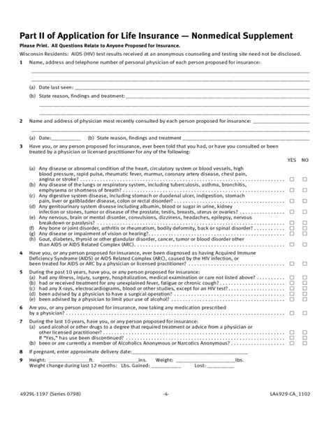 Life Insurance Application Form Template Free Download