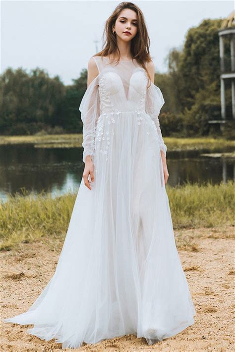 Tres chic gown, $1,125 at bhldn. Princess Sheer Neckline Back Tulle Flower Bohemian Wedding ...