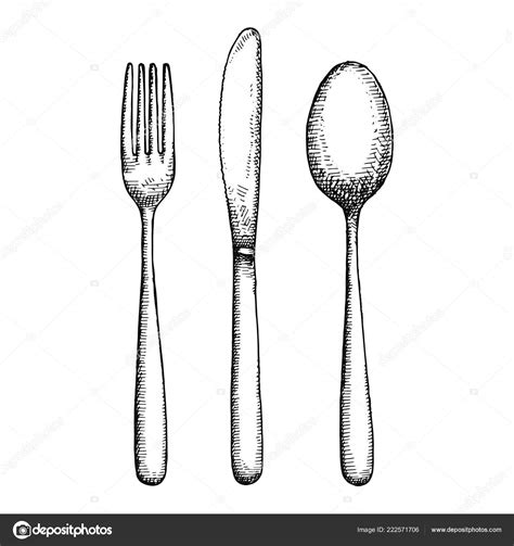 Cutlery Hand Drawing Vector Isolated Spoon Fork Knife Stock Vector