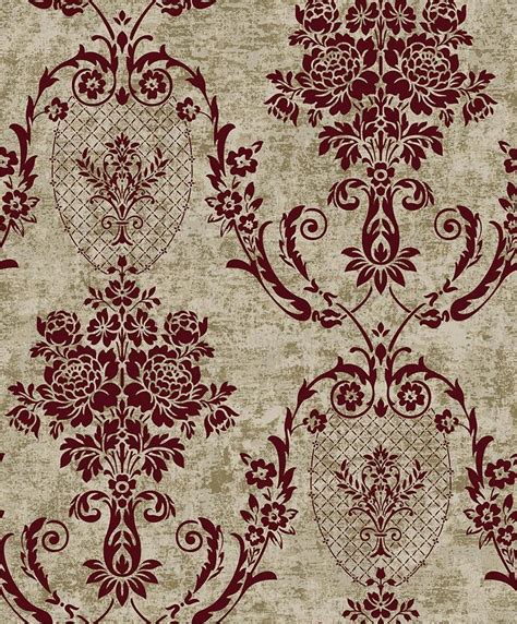 Bronze Golden Burgundy Vintage Classic Retro Damask Velvet Flocking