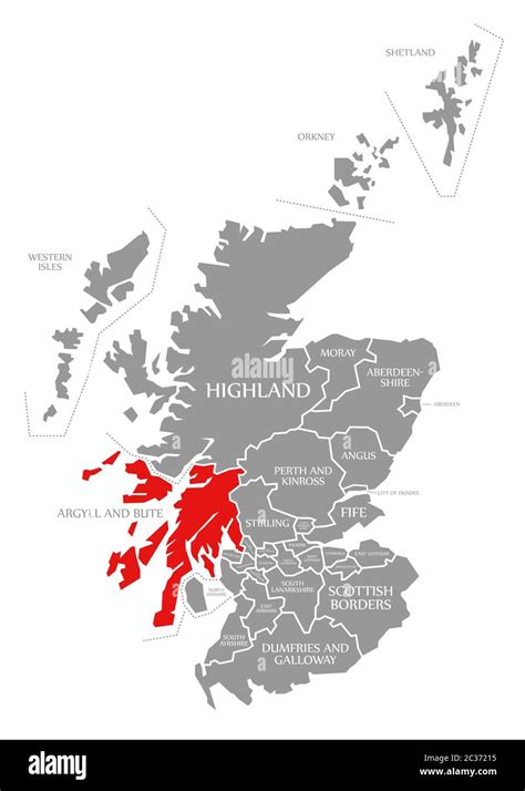 Argyll And Bute Red Highlighted In Map Of Scotland Uk Stock Photo Alamy