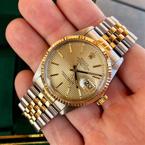 Vintage Rolex Datejust 16013 Champagne Tapestry Cal 3035 Oyster