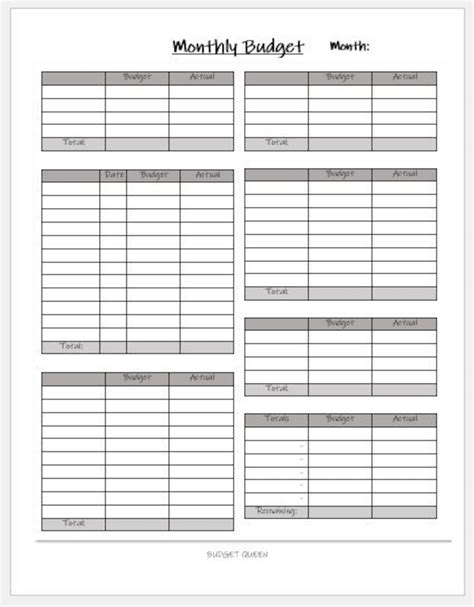 Blank Printable Monthly Budget Spreadsheet Template