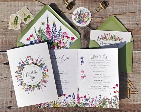 Wildflower Wedding Invitation Folded Invitation Cards And Etsy
