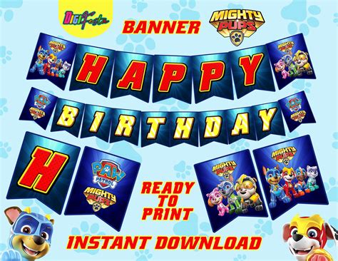Paw Patrol Mighty Pups Banner Migthy Pups Pennants Migthy Pups