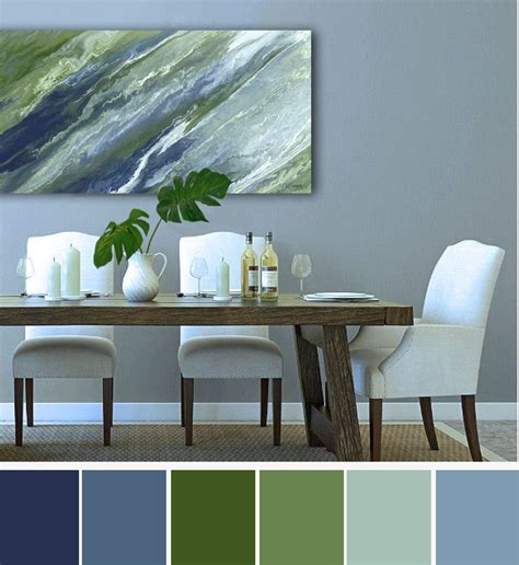 Large Navy Blue And Green Wall Art Canvas Abstract Print Wide Etsy
