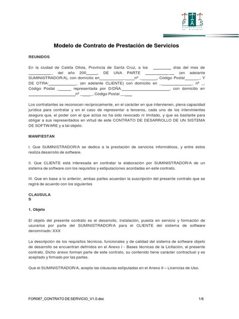 modelo de contrato de prestación de servicios pdf software calidad comercial