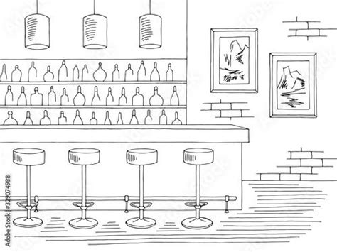 Bar Interior Graphic Black White Sketch Illustration Vector Bar
