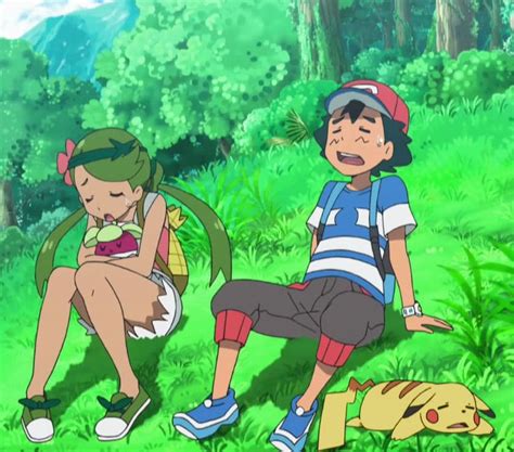 Mallow Bounsweet Ash Ketchum And Pikachu Pokemon Couples Pokemon