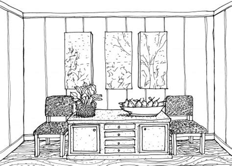 Dining Room One Point Perspective Drawing Room Perspective Drawing