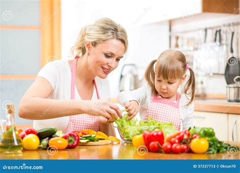 Mother Teaching Kid Daughter To Cook Stock Image Image Of Help Child