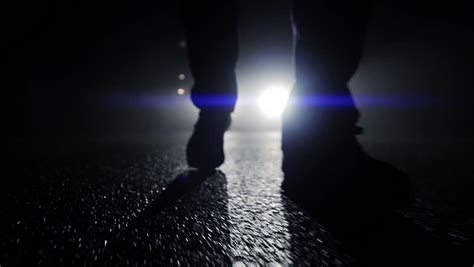 Criminal Walking In Dark Night Feet Walking Close Up Silhouette
