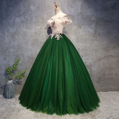 Vestido De Quinceanera Verde Esmeralda Off The Shoulder Prom Etsy España