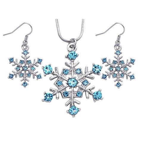 Zinc Alloy Crystal Snowflake Earring Necklace Jewelry Sets For Girl