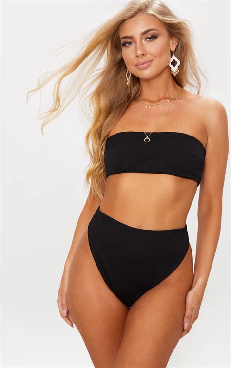 Bas de maillot taille haute noir plissé PrettybabeThing FR