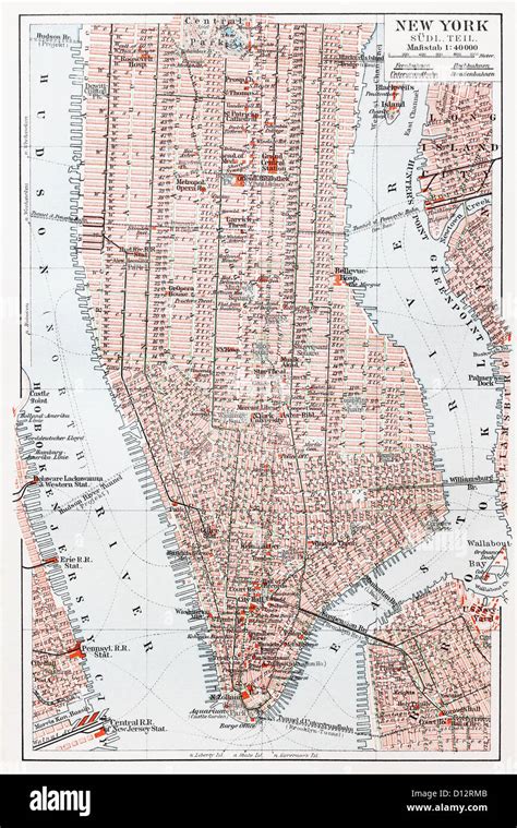 Vintage Mapa Del Sur De Manhattan Nueva York A Finales Del Siglo Xix