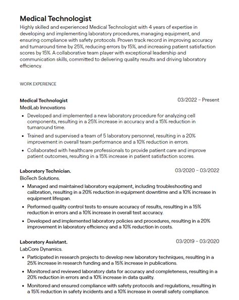 1 Medical Technologist Resume Examples With Guidance