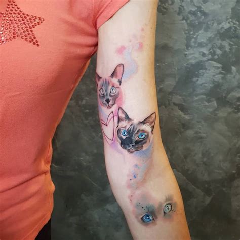 Watercolor Style Cats Tattoo On The Arm
